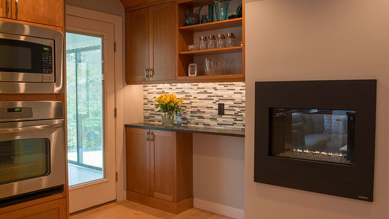 Custom kitchen appliances and fireplace